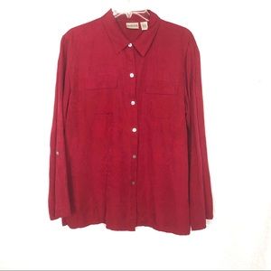 Chicos Red Floral Embroidery 100% Silk Blouse